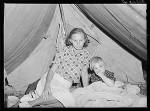 Wife and child of migrant fruit worker in their tent home. Berrien County, Michigan. 1940.